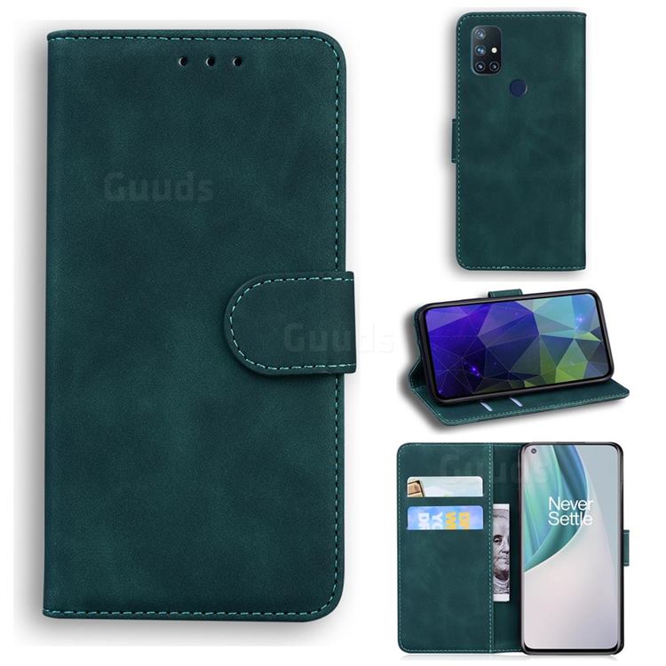 Retro Classic Skin Feel Leather Wallet Phone Case for OnePlus Nord N10 5G - Green