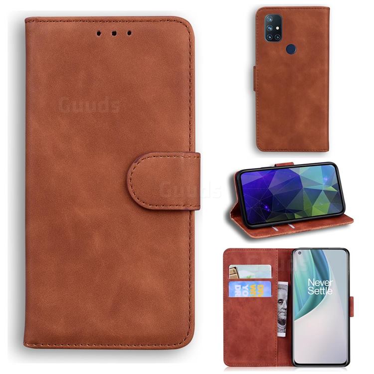 Retro Classic Skin Feel Leather Wallet Phone Case for OnePlus Nord N10 5G - Brown