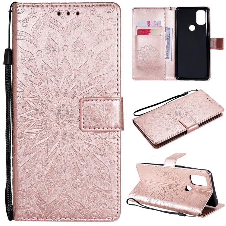 Embossing Sunflower Leather Wallet Case for OnePlus Nord N10 5G - Rose Gold