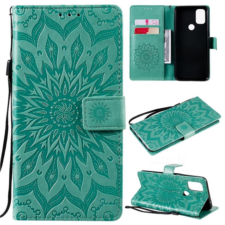Embossing Sunflower Leather Wallet Case for OnePlus Nord N10 5G - Green