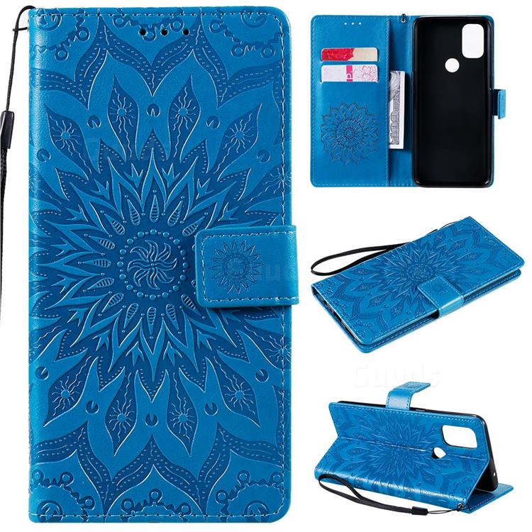 Embossing Sunflower Leather Wallet Case for OnePlus Nord N10 5G - Blue