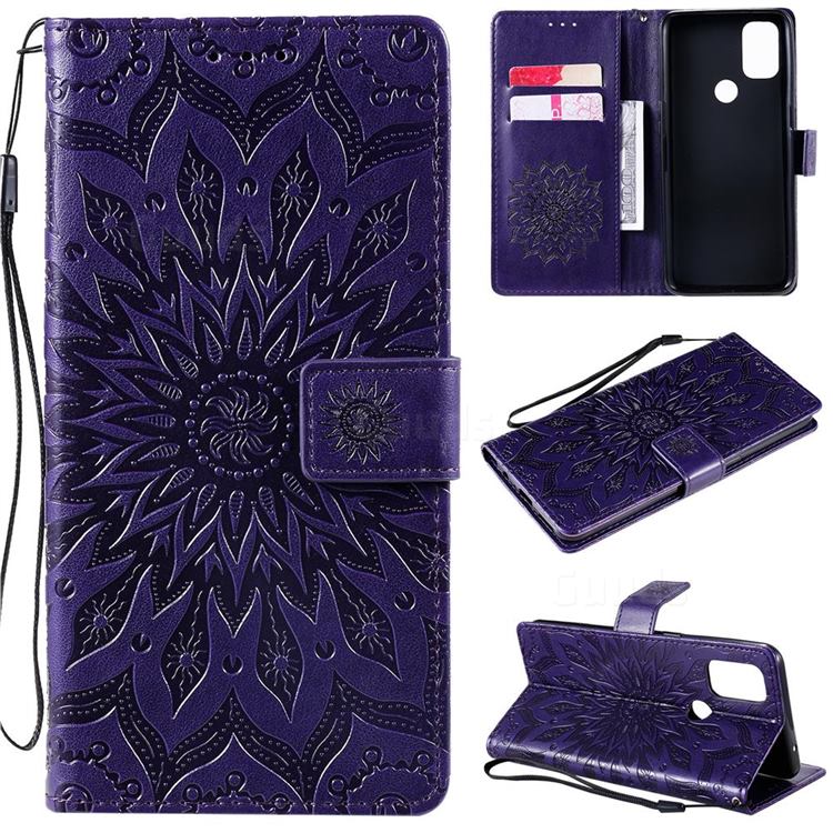 Embossing Sunflower Leather Wallet Case for OnePlus Nord N10 5G - Purple