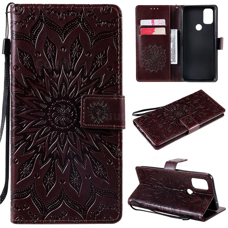 Embossing Sunflower Leather Wallet Case for OnePlus Nord N10 5G - Brown