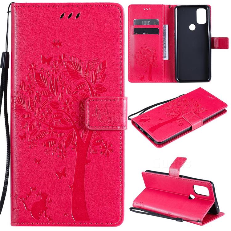 Embossing Butterfly Tree Leather Wallet Case for OnePlus Nord N10 5G - Rose