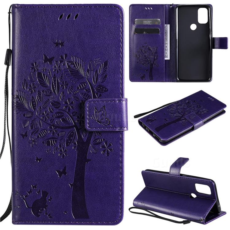 Embossing Butterfly Tree Leather Wallet Case for OnePlus Nord N10 5G - Purple