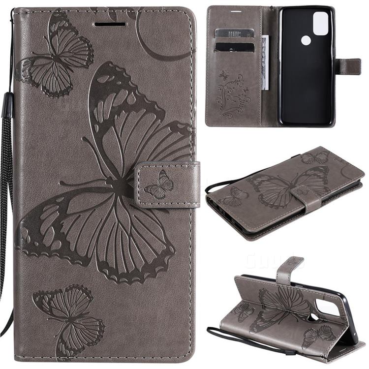 Embossing 3D Butterfly Leather Wallet Case for OnePlus Nord N10 5G - Gray