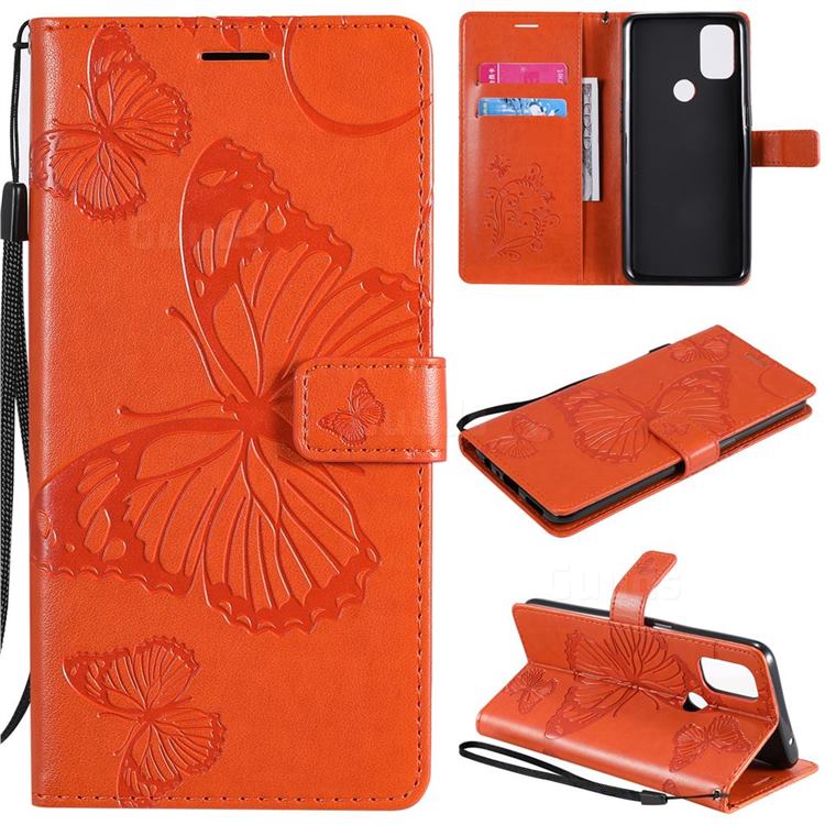 Embossing 3D Butterfly Leather Wallet Case for OnePlus Nord N10 5G - Orange