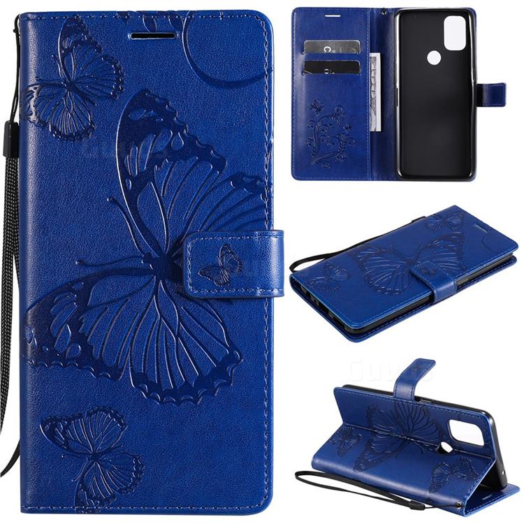 Embossing 3D Butterfly Leather Wallet Case for OnePlus Nord N10 5G - Blue