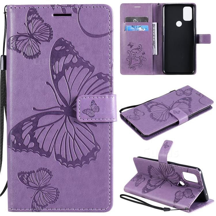 Embossing 3D Butterfly Leather Wallet Case for OnePlus Nord N10 5G - Purple