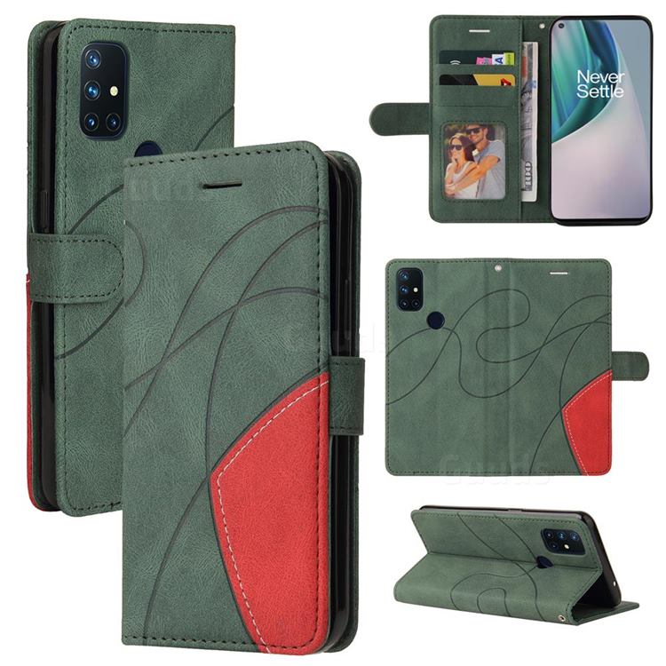 Luxury Two-color Stitching Leather Wallet Case Cover for OnePlus Nord N10 5G - Green