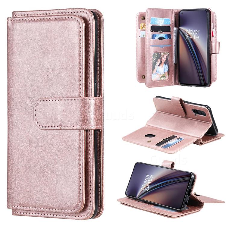 Multi-function Ten Card Slots and Photo Frame PU Leather Wallet Phone Case Cover for OnePlus Nord CE 5G (Nord Core Edition 5G) - Rose Gold