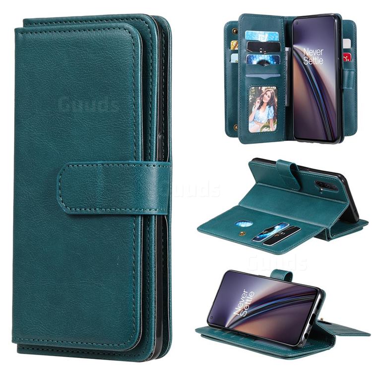 Multi-function Ten Card Slots and Photo Frame PU Leather Wallet Phone Case Cover for OnePlus Nord CE 5G (Nord Core Edition 5G) - Dark Green