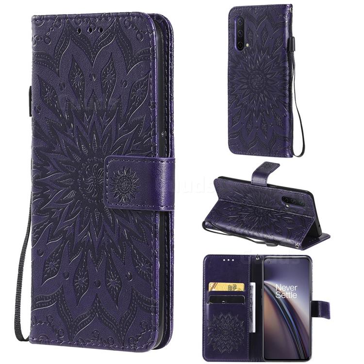 Embossing Sunflower Leather Wallet Case for OnePlus Nord CE 5G (Nord Core Edition 5G) - Purple
