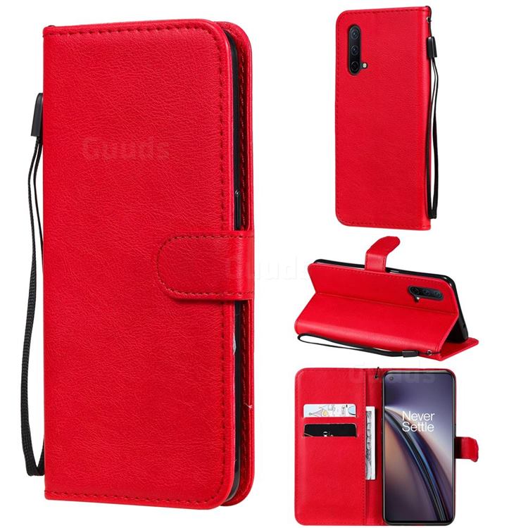 Retro Greek Classic Smooth PU Leather Wallet Phone Case for OnePlus Nord CE 5G (Nord Core Edition 5G) - Red
