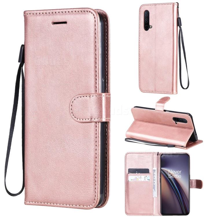 Retro Greek Classic Smooth PU Leather Wallet Phone Case for OnePlus Nord CE 5G (Nord Core Edition 5G) - Rose Gold