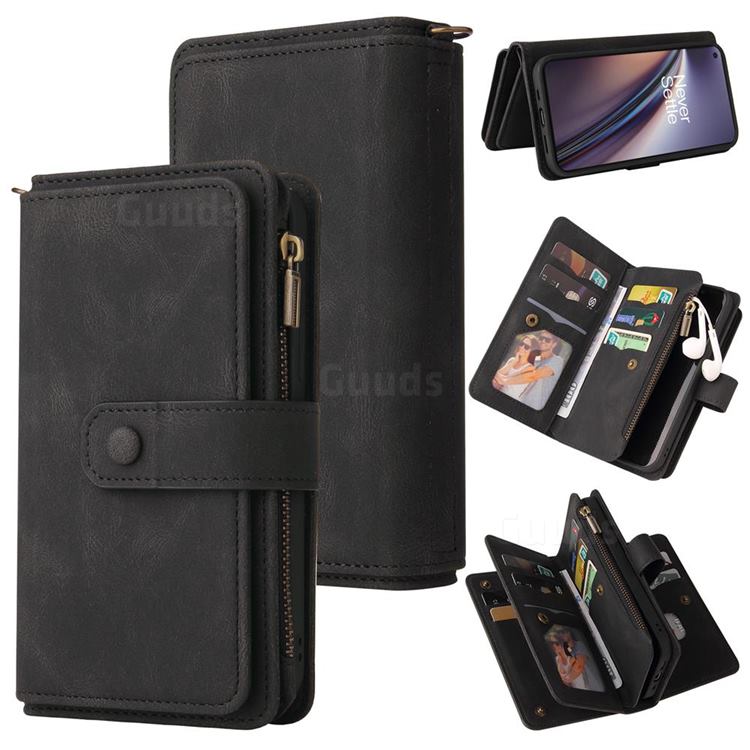 Luxury Multi-functional Zipper Wallet Leather Phone Case Cover for OnePlus Nord CE 5G (Nord Core Edition 5G) - Black