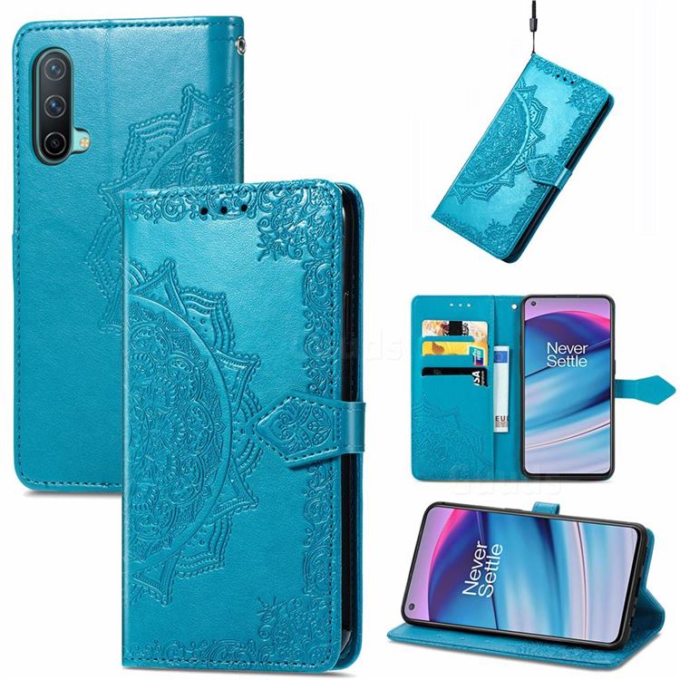 Embossing Imprint Mandala Flower Leather Wallet Case for OnePlus Nord CE 5G (Nord Core Edition 5G) - Blue