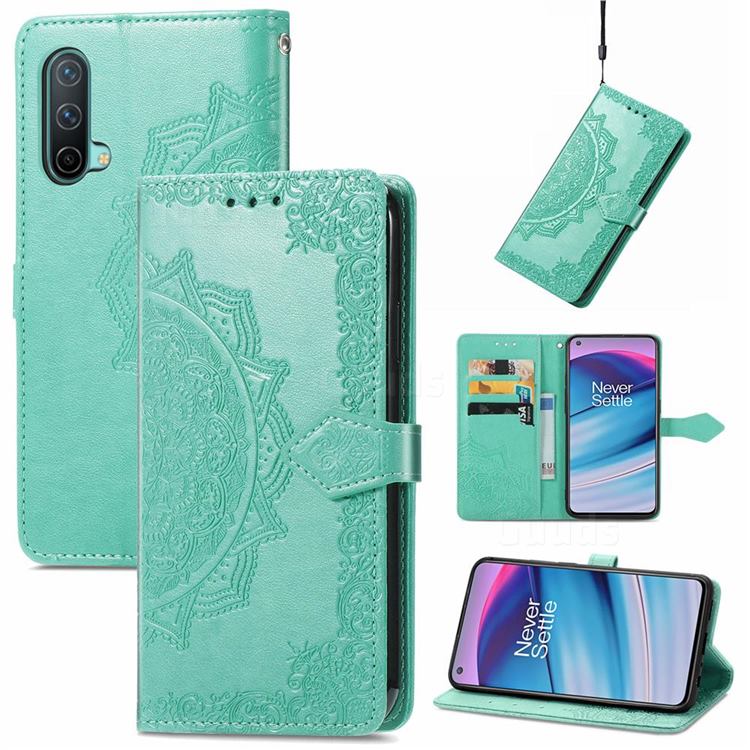 Embossing Imprint Mandala Flower Leather Wallet Case for OnePlus Nord CE 5G (Nord Core Edition 5G) - Green