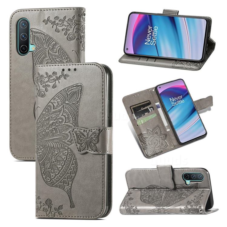 Embossing Mandala Flower Butterfly Leather Wallet Case for OnePlus Nord CE 5G (Nord Core Edition 5G) - Gray