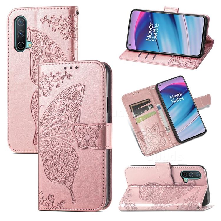Embossing Mandala Flower Butterfly Leather Wallet Case for OnePlus Nord CE 5G (Nord Core Edition 5G) - Rose Gold