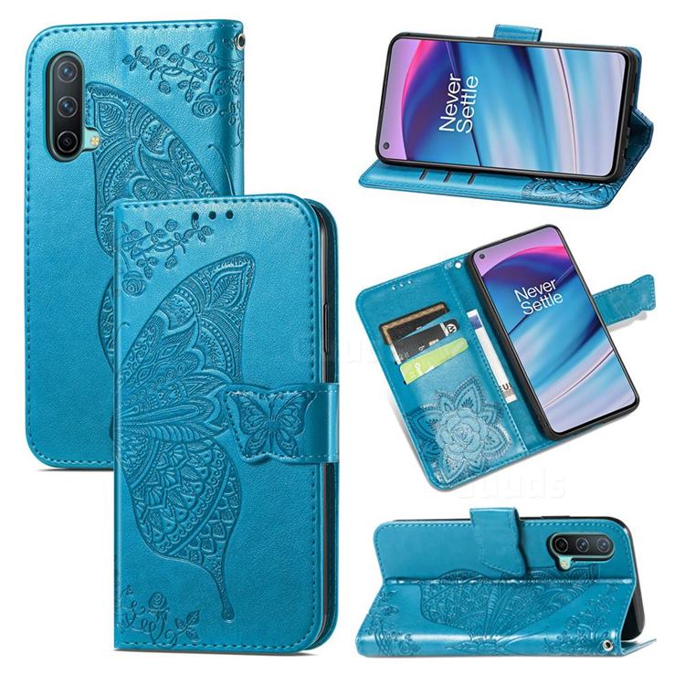 Embossing Mandala Flower Butterfly Leather Wallet Case for OnePlus Nord CE 5G (Nord Core Edition 5G) - Blue