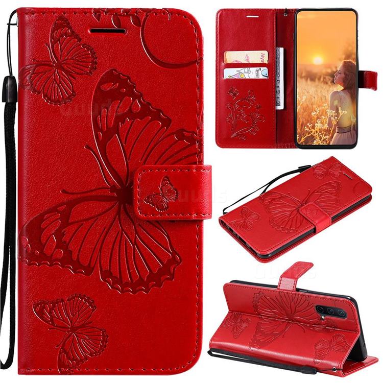 Embossing 3D Butterfly Leather Wallet Case for OnePlus Nord CE 5G (Nord Core Edition 5G) - Red