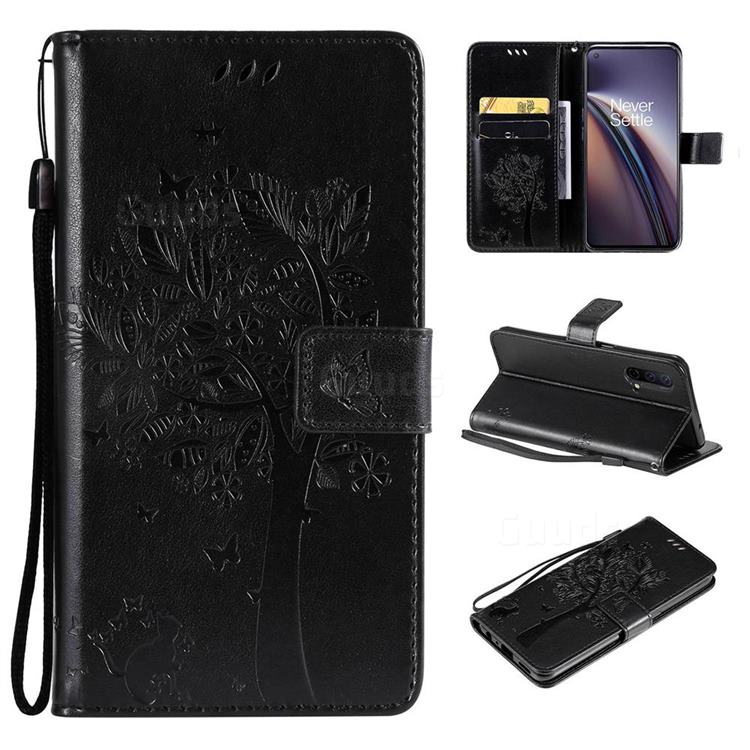 Embossing Butterfly Tree Leather Wallet Case for OnePlus Nord CE 5G (Nord Core Edition 5G) - Black