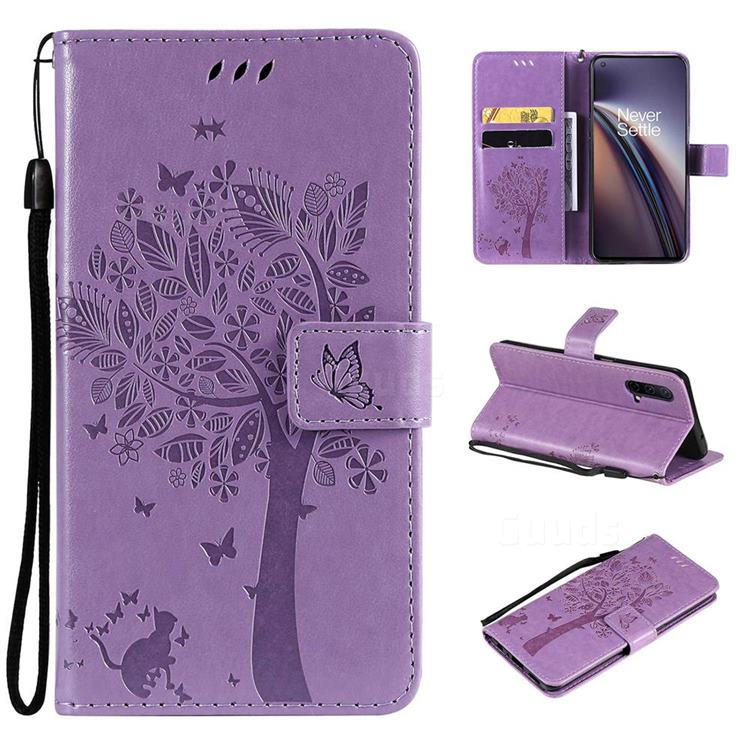 Embossing Butterfly Tree Leather Wallet Case for OnePlus Nord CE 5G (Nord Core Edition 5G) - Violet