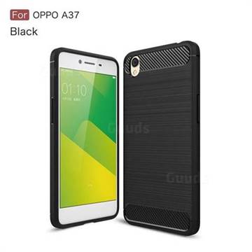 Luxury Carbon Fiber Brushed Wire Drawing Silicone TPU Back Cover for Oppo A37 - Black
