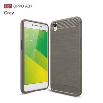 Luxury Carbon Fiber Brushed Wire Drawing Silicone TPU Back Cover for Oppo A37 - Gray