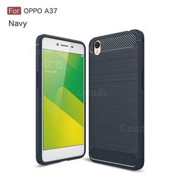 Luxury Carbon Fiber Brushed Wire Drawing Silicone TPU Back Cover for Oppo A37 - Navy