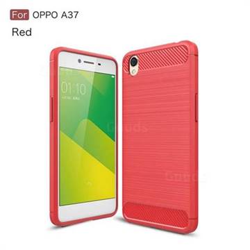 Luxury Carbon Fiber Brushed Wire Drawing Silicone TPU Back Cover for Oppo A37 - Red