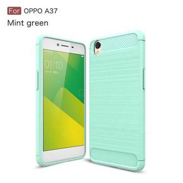 Luxury Carbon Fiber Brushed Wire Drawing Silicone TPU Back Cover for Oppo A37 - Mint Green