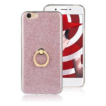 Luxury Soft TPU Glitter Back Ring Cover with 360 Rotate Finger Holder Buckle for Oppo A39 - Pink