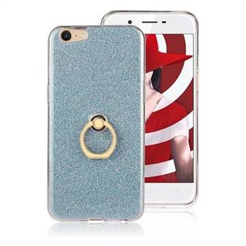Luxury Soft TPU Glitter Back Ring Cover with 360 Rotate Finger Holder Buckle for Oppo A39 - Blue