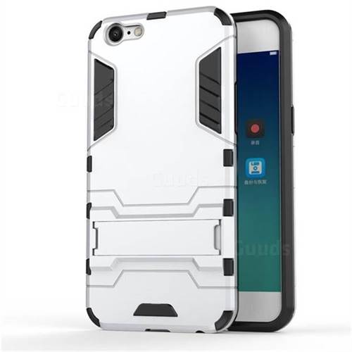 Armor Premium Tactical Grip Kickstand Shockproof Dual Layer Rugged Hard Cover for Oppo A39 - Silver