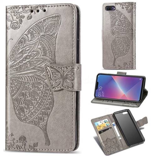 Embossing Mandala Flower Butterfly Leather Wallet Case for Oppo A3s (Oppo A5) - Gray