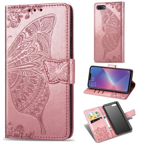 Embossing Mandala Flower Butterfly Leather Wallet Case for Oppo A3s (Oppo A5) - Rose Gold