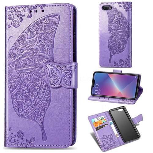 Embossing Mandala Flower Butterfly Leather Wallet Case for Oppo A3s (Oppo A5) - Light Purple