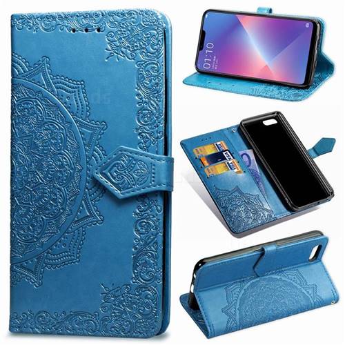 Embossing Imprint Mandala Flower Leather Wallet Case for Oppo A3s (Oppo A5) - Blue