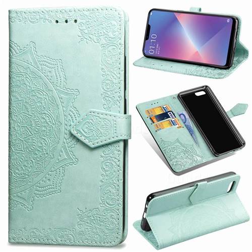 Embossing Imprint Mandala Flower Leather Wallet Case for Oppo A3s (Oppo A5) - Green