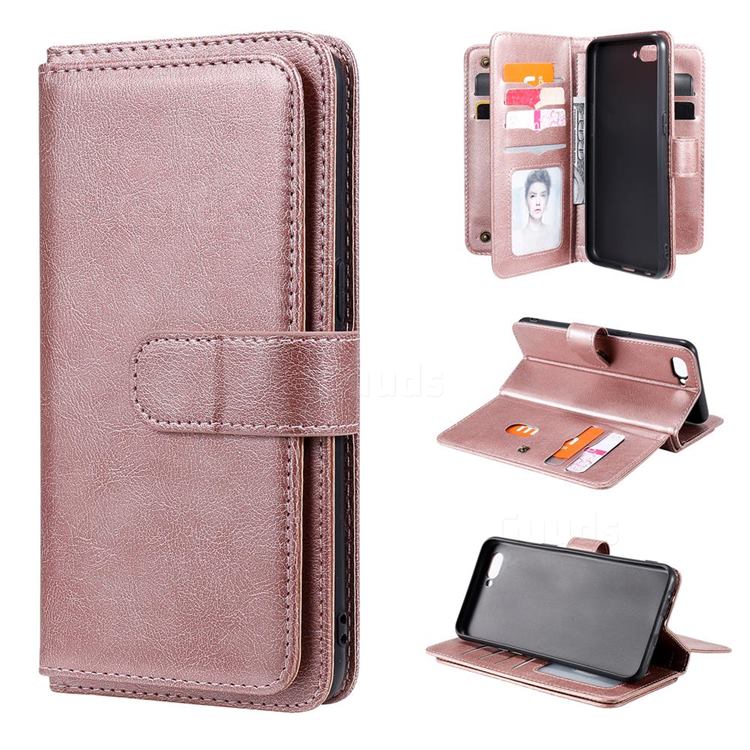 Multi-function Ten Card Slots and Photo Frame PU Leather Wallet Phone Case Cover for Oppo A3s (Oppo A5) - Rose Gold