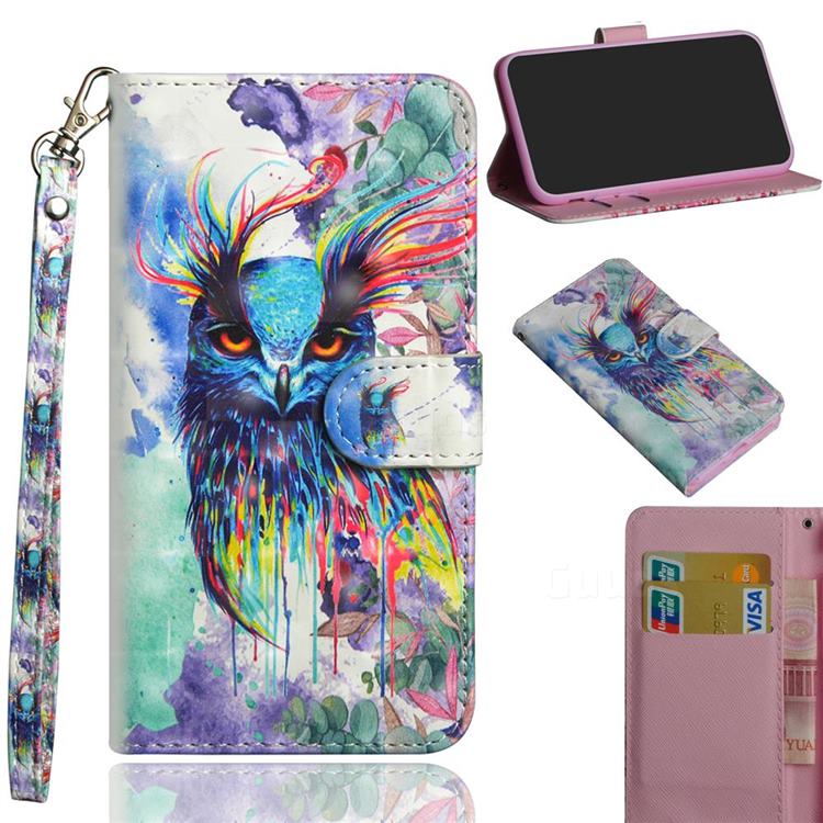Watercolor Owl 3D Painted Leather Wallet Case for Oppo A52