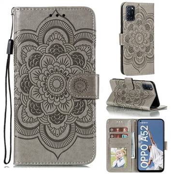 Intricate Embossing Datura Solar Leather Wallet Case for Oppo A52 - Gray