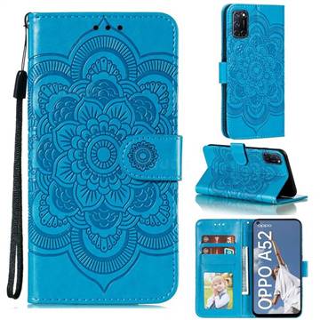 Intricate Embossing Datura Solar Leather Wallet Case for Oppo A52 - Blue