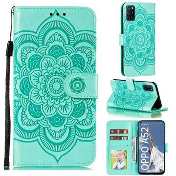 Intricate Embossing Datura Solar Leather Wallet Case for Oppo A52 - Green