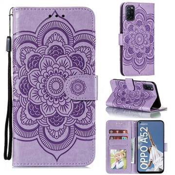 Intricate Embossing Datura Solar Leather Wallet Case for Oppo A52 - Purple