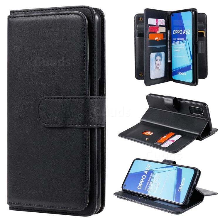 Multi-function Ten Card Slots and Photo Frame PU Leather Wallet Phone Case Cover for Oppo A52 - Black
