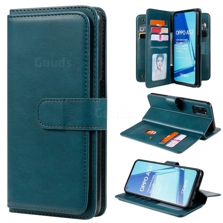 Multi-function Ten Card Slots and Photo Frame PU Leather Wallet Phone Case Cover for Oppo A52 - Dark Green