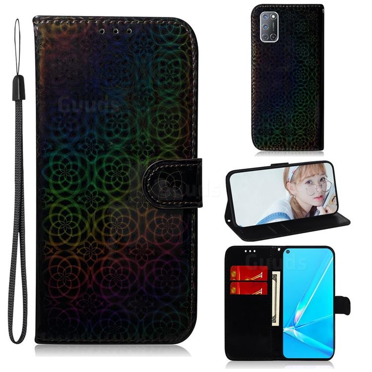 Laser Circle Shining Leather Wallet Phone Case for Oppo A52 - Black
